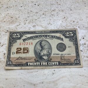 25 Cents 1923 Dominion of Canada Note Shinplaster Hyndman